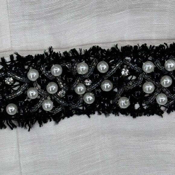 Chicos 1 Womens Linen Blend jacket Embellished black Trim Size medium - Picture 3 of 10